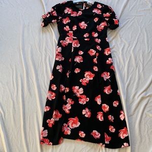 Pop Sugar Floral Ruched Sleeve MIDI Dress sz medium